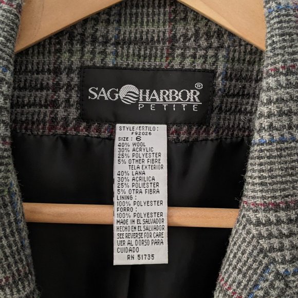 Sag Harbor Petite Wool Oversized Blazer Gray Plaid Tartan Vintage 6 Small 6P 0 - Picture 7 of 16